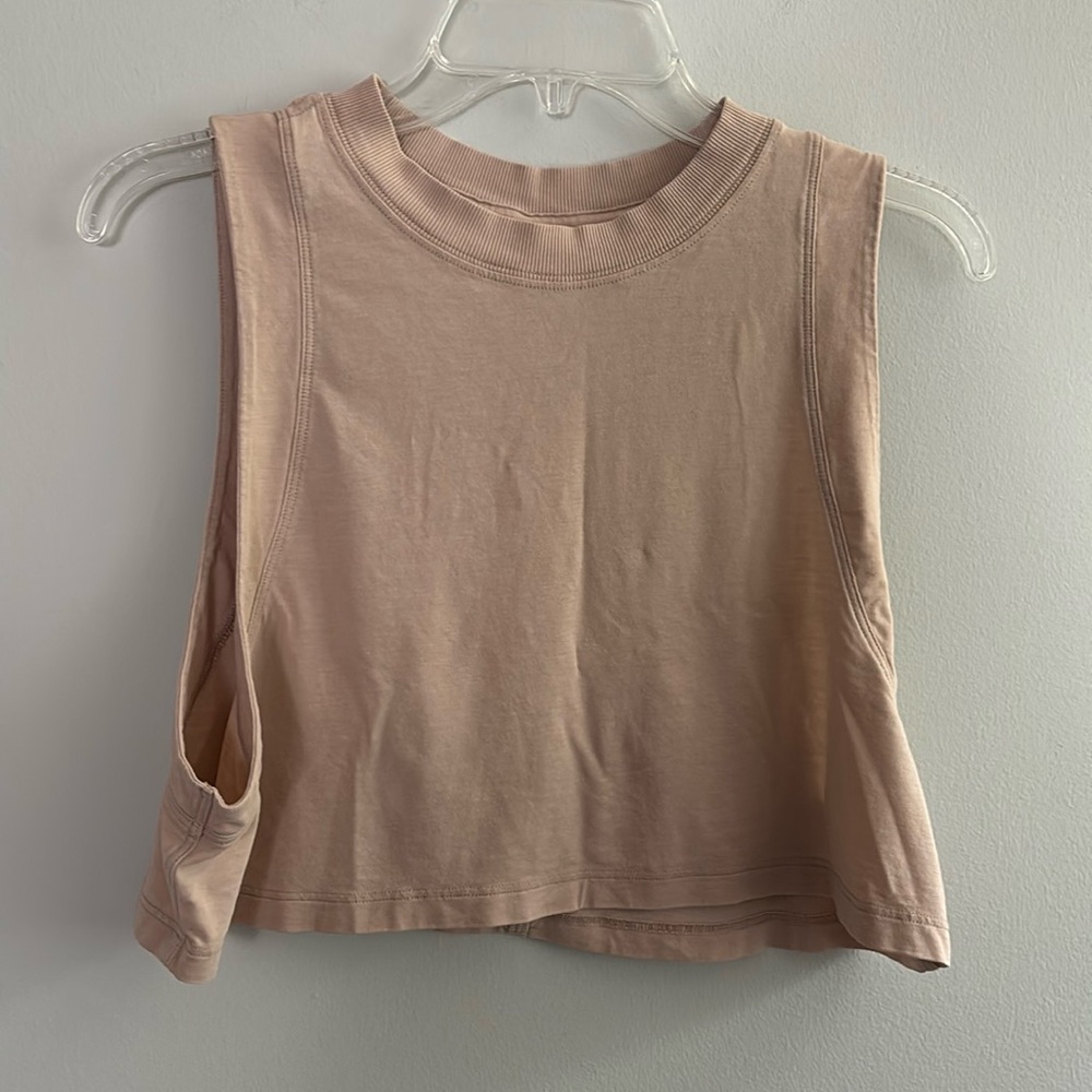 Lululemon beige wide crop top with oversized arm openings